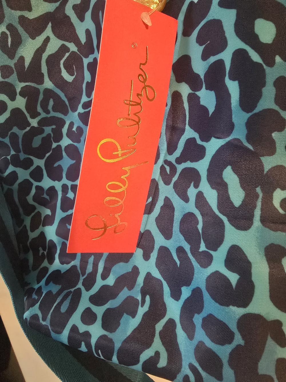 BNWT Lilly Pulitzer Blue Leopard Evita Tote With Adjustabke Strap & Gold Handles - Picture 3 of 12